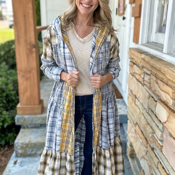 Oli & Hali | Jackets & Coats | Oli Hali Checkered Long Coat In Yellow ...
